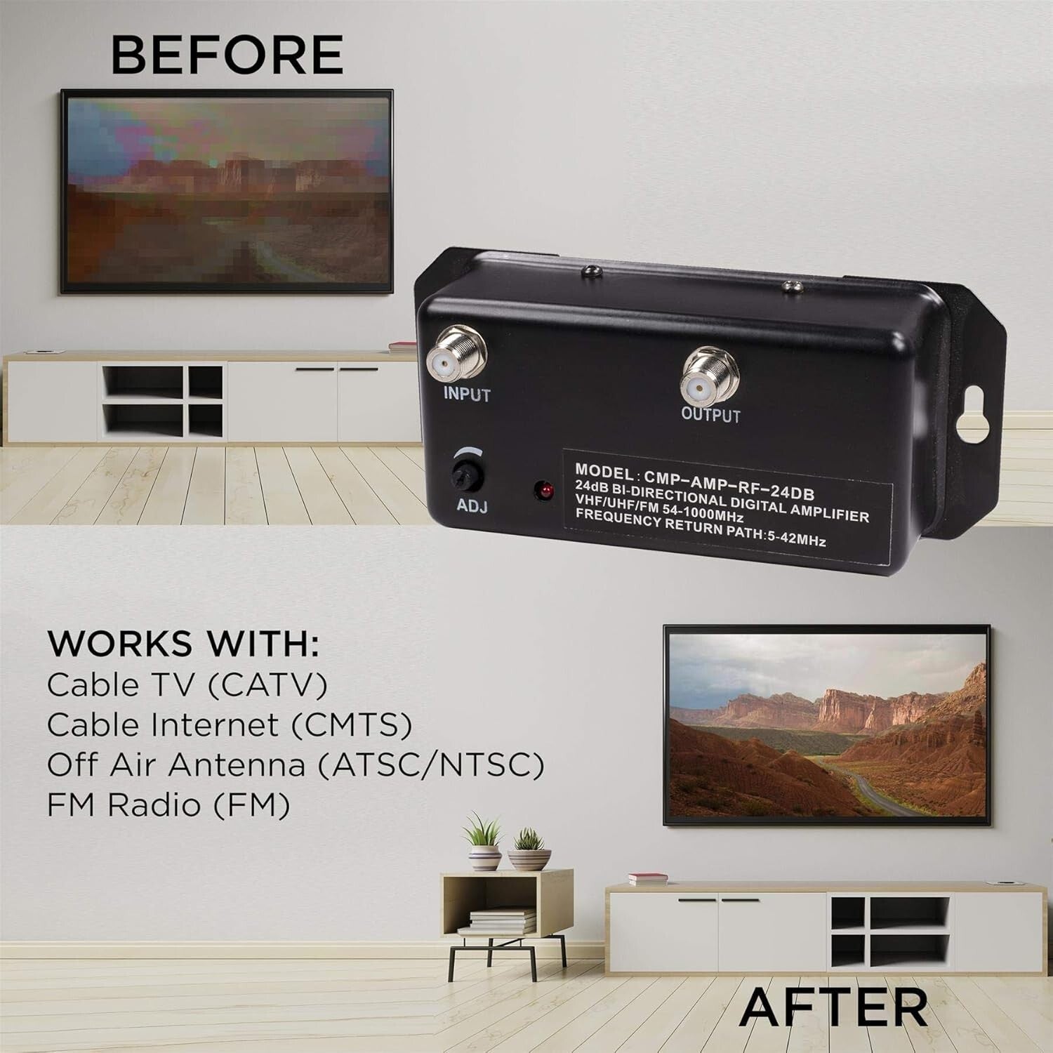 1000 MHz Signal Booster - Heavy Duty Antenna Amplifier for Crystal Clear TV