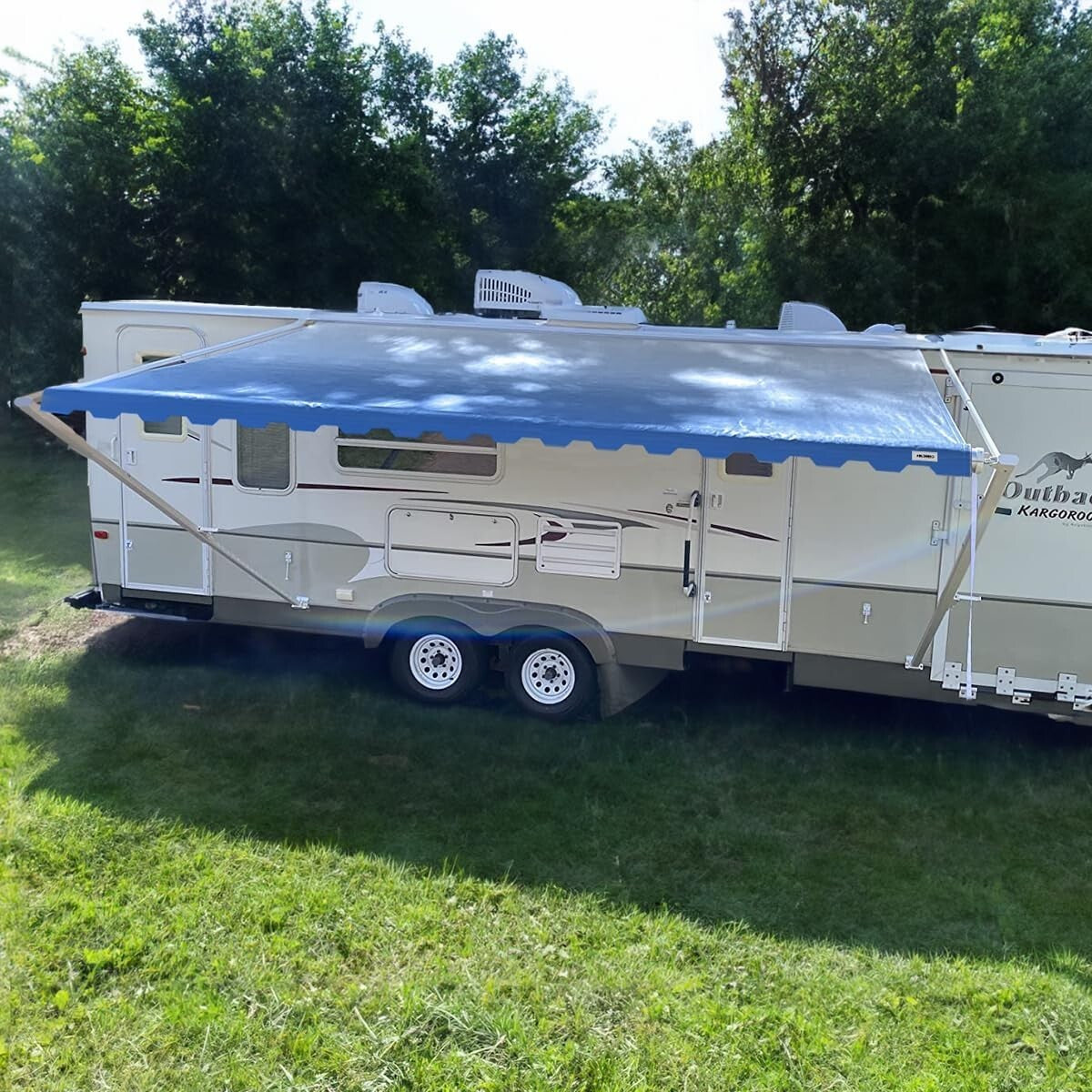 Durable Vinyl Awning Canopy - 14' Blue Fade Replacement for Trailers & Campers
