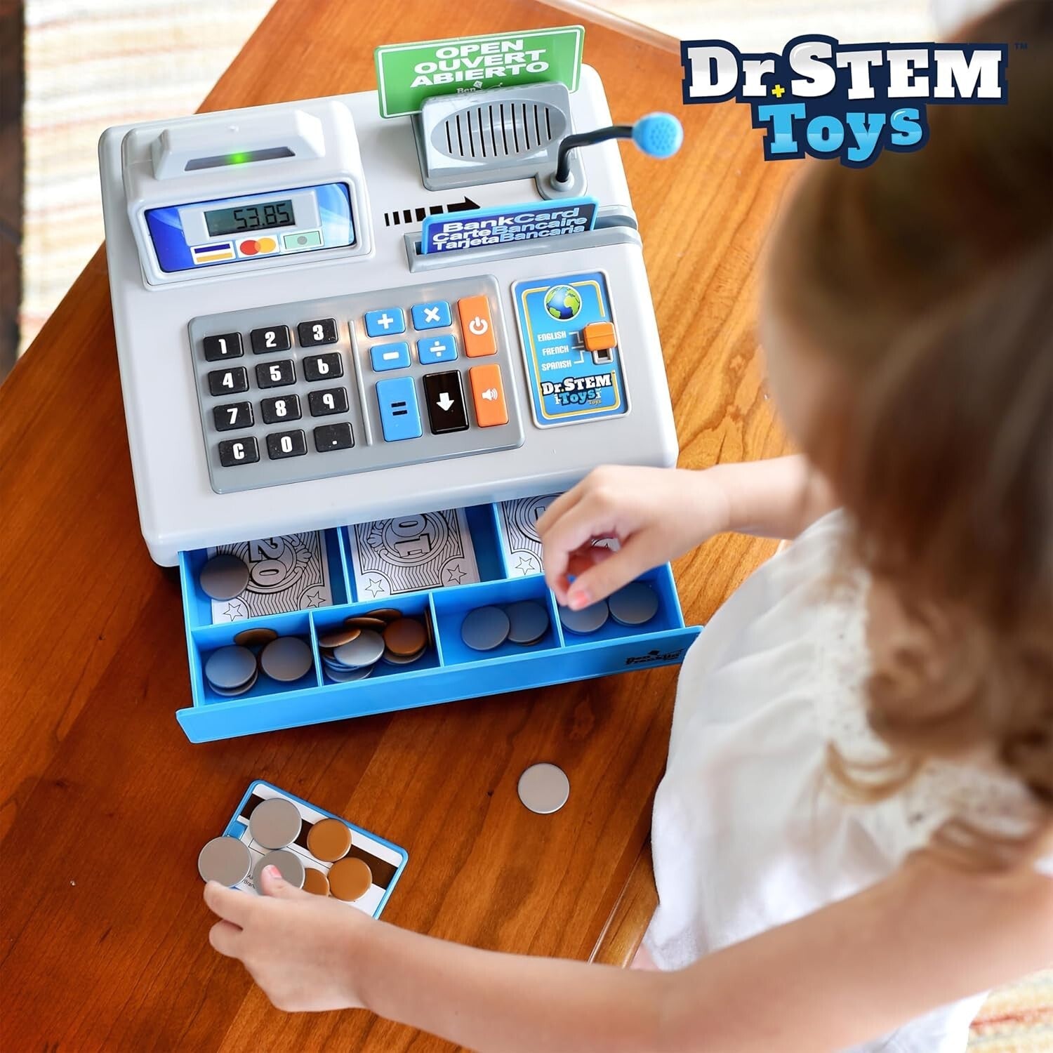 Durable Cash Register Play Set: 69 Pieces with Interactive Voice and Languages
