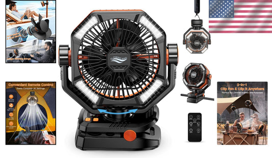 Rechargeable Camping Fan with 5 Speeds & 270-Degree Rotation for Comfort