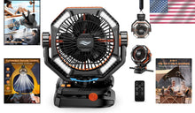 Load image into Gallery viewer, Rechargeable Camping Fan with 5 Speeds &amp; 270-Degree Rotation for Comfort