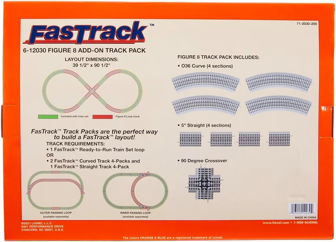 FasTrack Figure-8 Add-On Track Pack for O Gauge Train Layouts - Easy Assembly