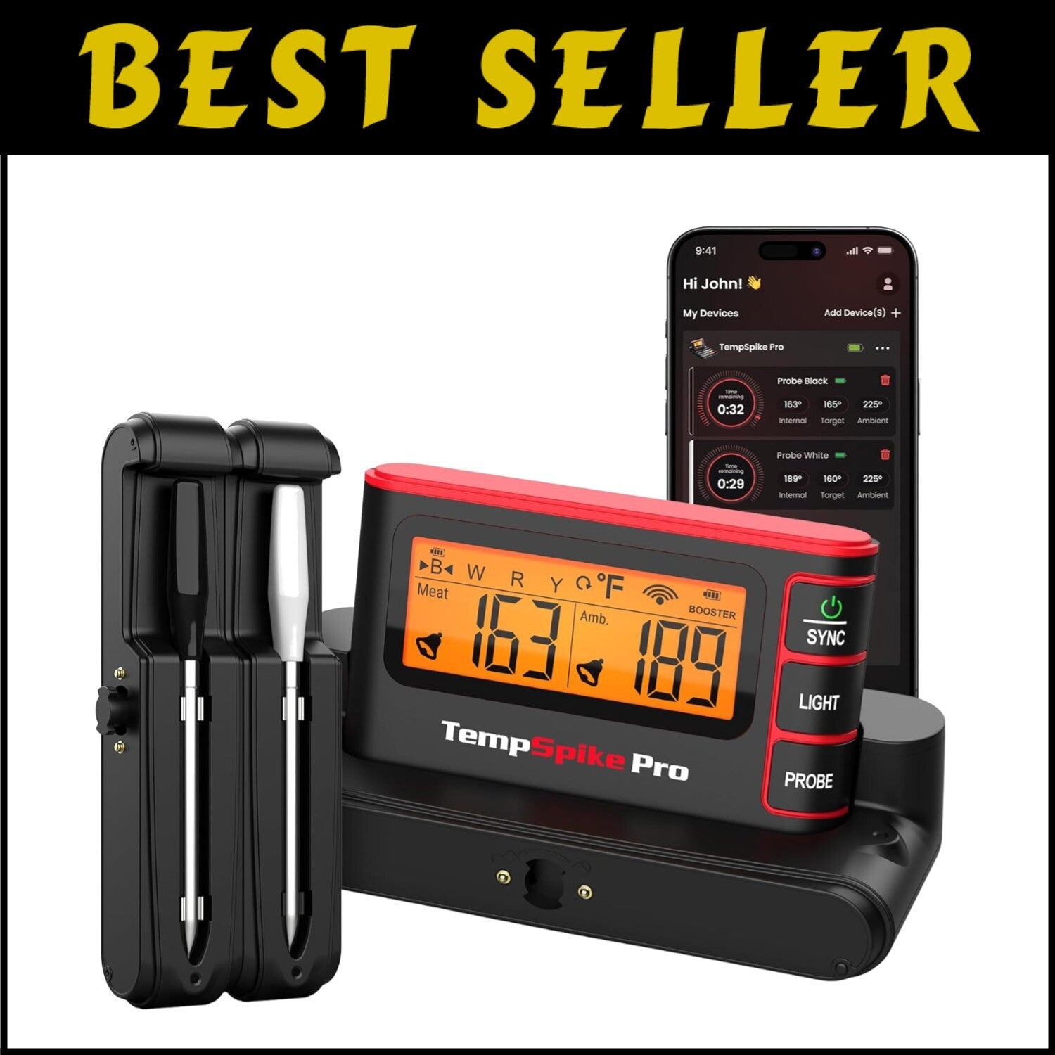 Wireless Bluetooth Meat Thermometer with App and Unlimited Range – 1050°F