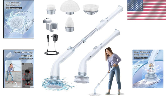 High-Speed 380 RPM Electric Spin Scrubber with 4 Brush Heads for All Surfaces
