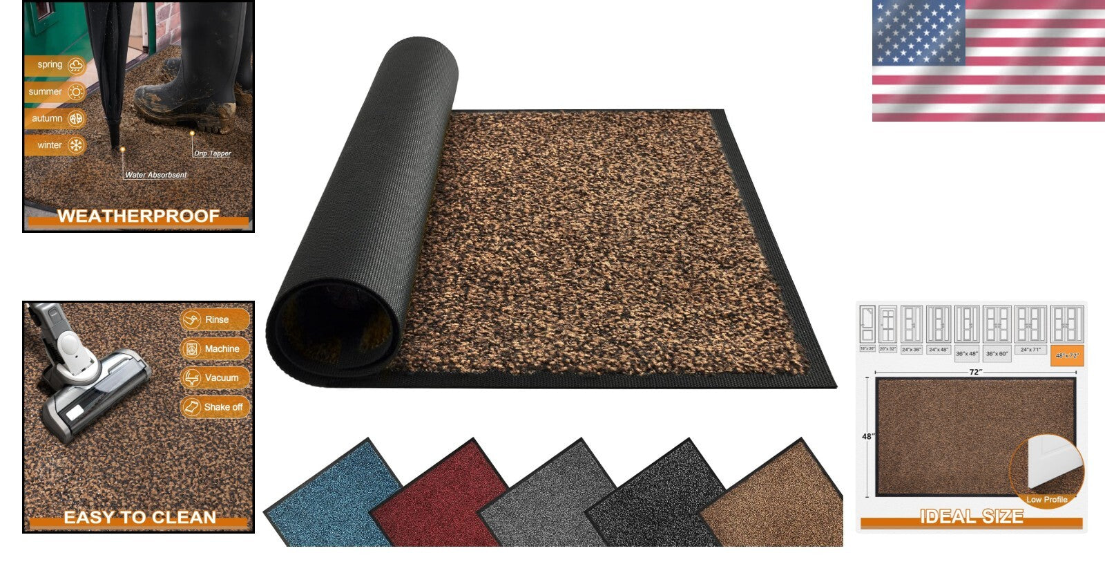 Durable Brown Outdoor Indoor Doormat 72'' x 48'' - Machine Washable Entry Rug