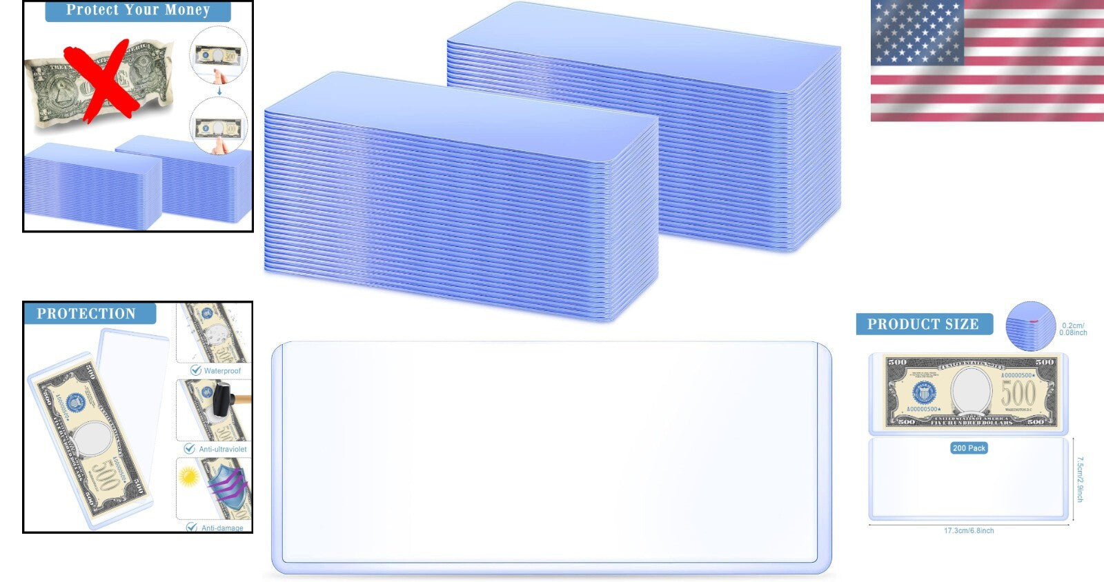 Clear 200-Piece Currency Sleeves - Protect and Showcase Banknotes Conveniently