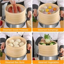 Load image into Gallery viewer, Authentic Bamboo Steamer with Extra Depth for Steaming Fish, Dumplings &amp; Veggies