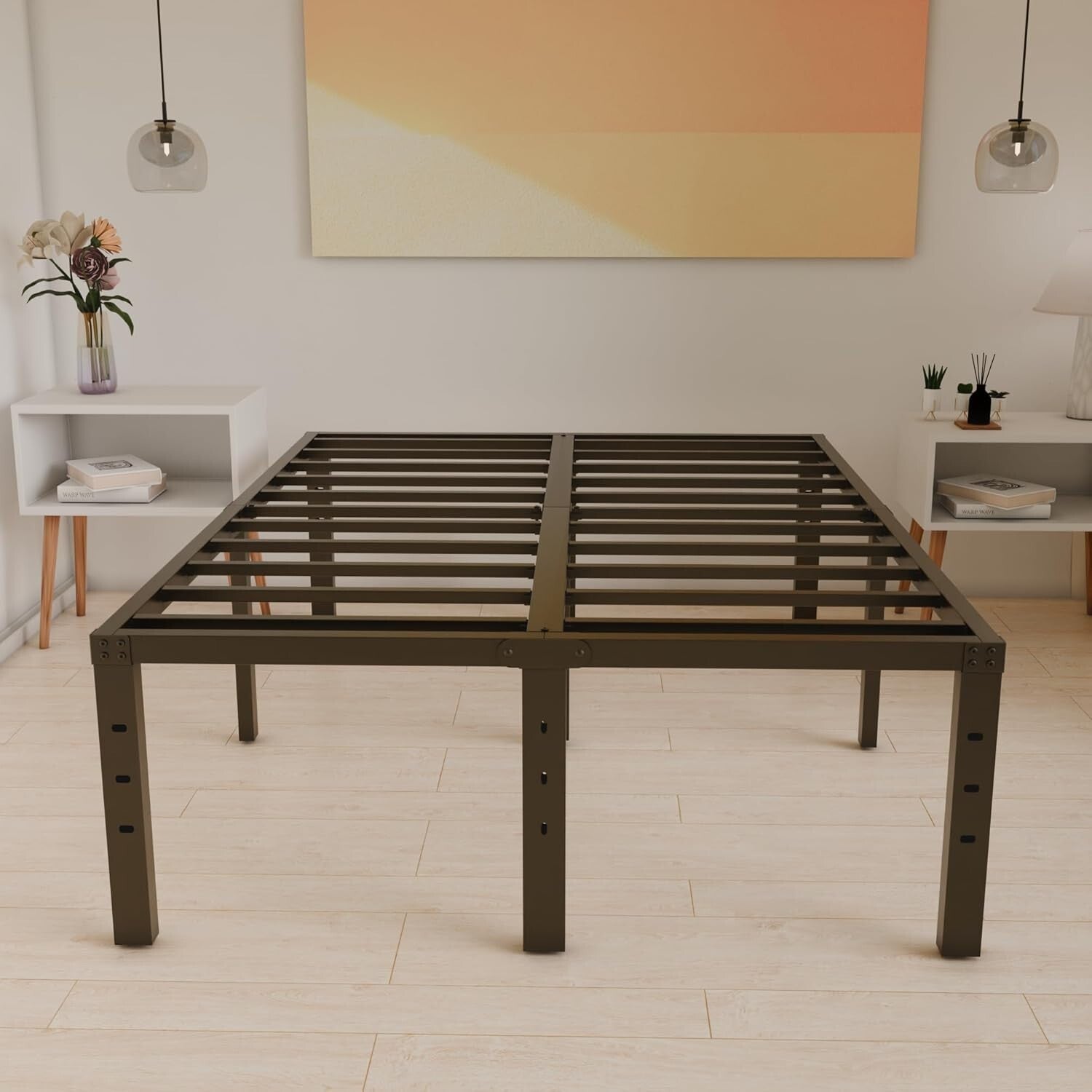 Sleek King Size Metal Bed Frame - Squeak Resistant with Ample Under-Bed Storage