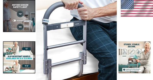 Ergonomic Bed Grab Rail with Motion Light - Ideal for Elderly & Surgery Patients