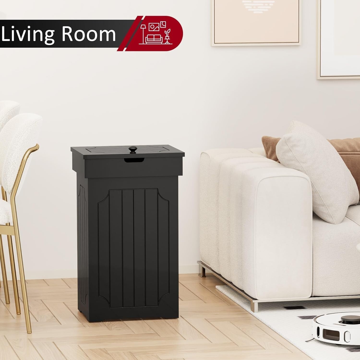 Eco-Friendly 13-Gallon Wooden Dog-Proof Trash Can for Modern Kitchens