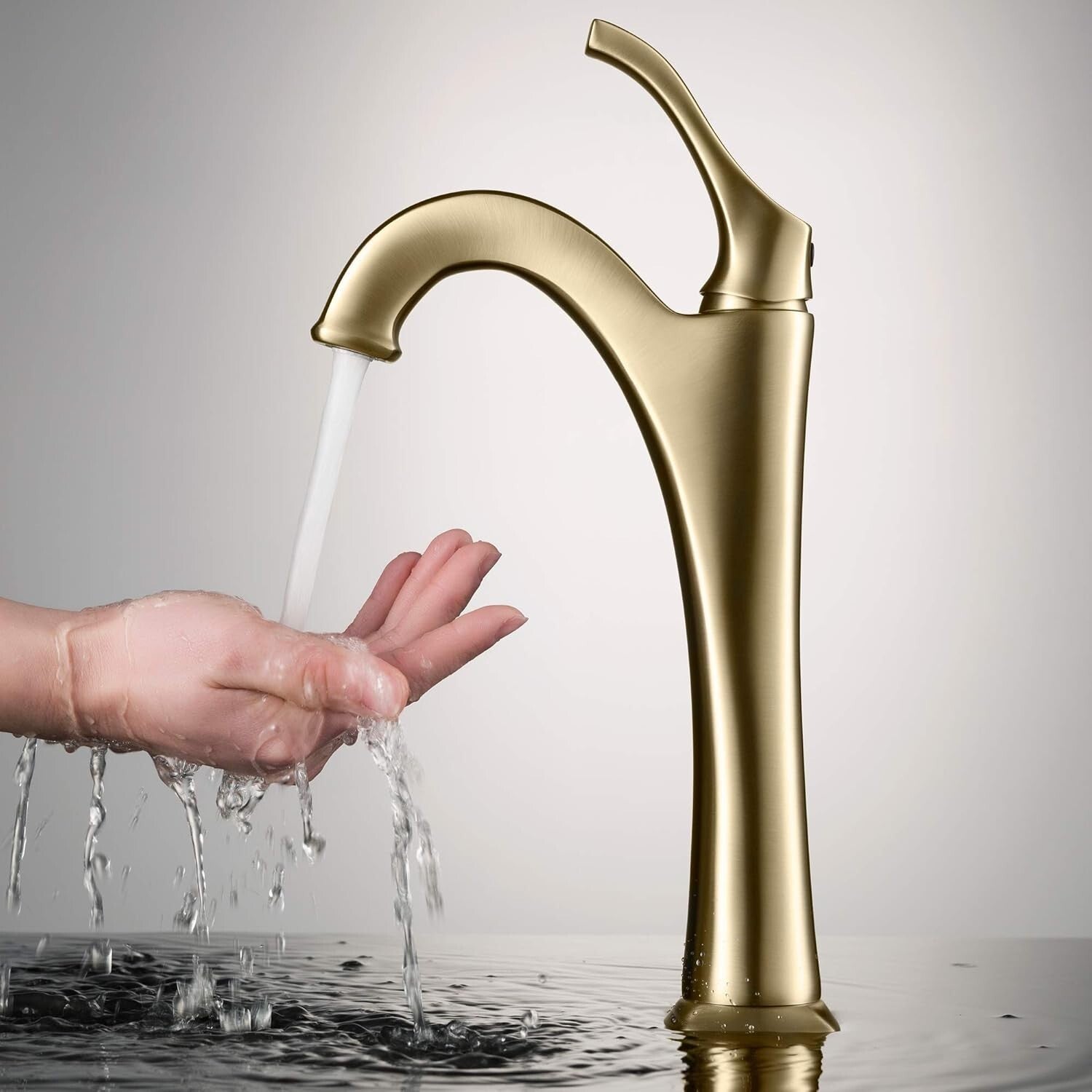 Elegant Brushed Gold Tall Vessel Bathroom Faucet with Pop-Up Drain Included