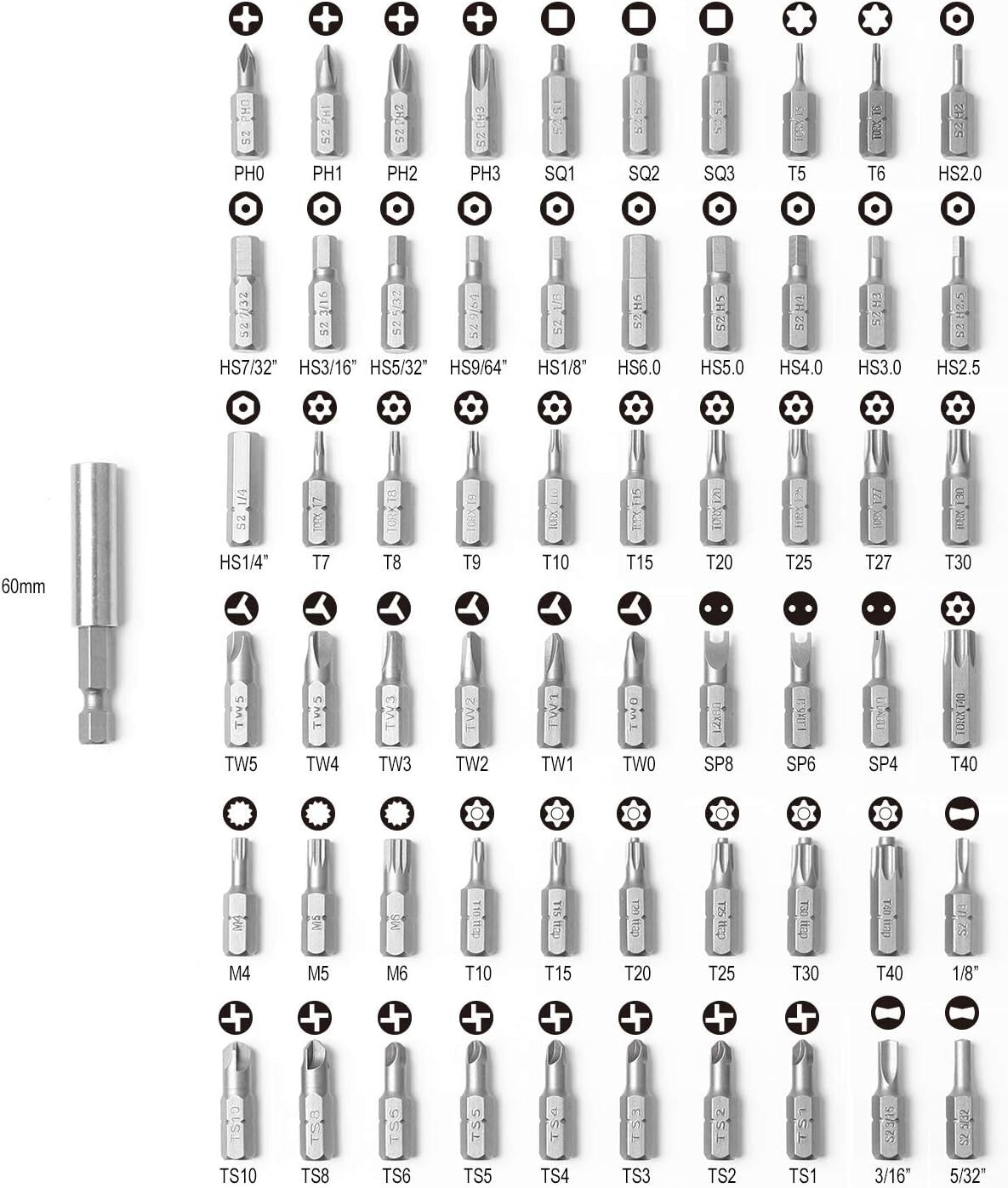 61-Piece S2 Steel Security Bit Set with Precision-Machined Tips - Ideal for H...
