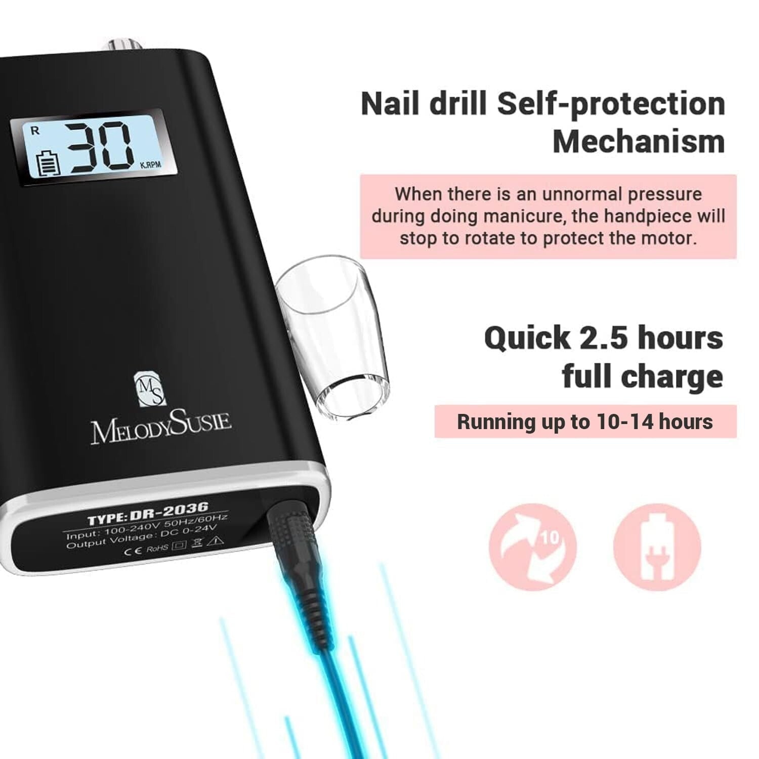 Versatile Rechargeable Nail Drill with Automatic Safety and High Quality Torque