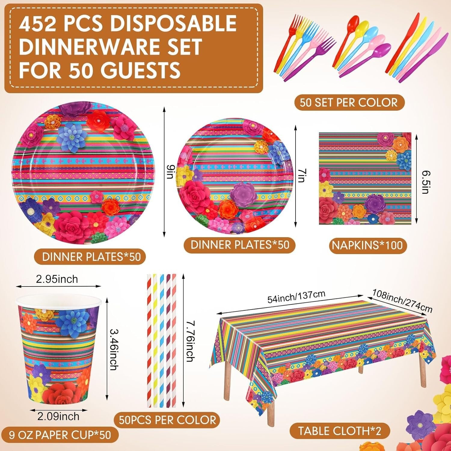 Disposable Mexican Party Tableware Set for 50 - Quick Cleanup & Festive Style
