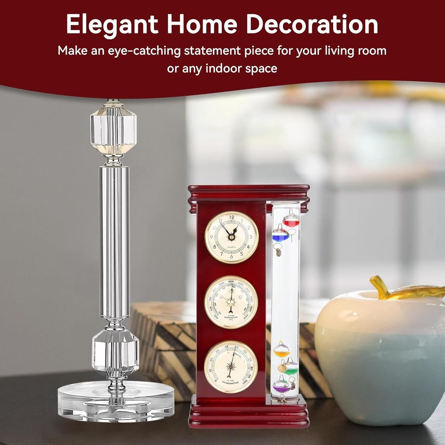 Classic Gold Weather Station with Galileo Thermometer & Multi-Colored Spheres