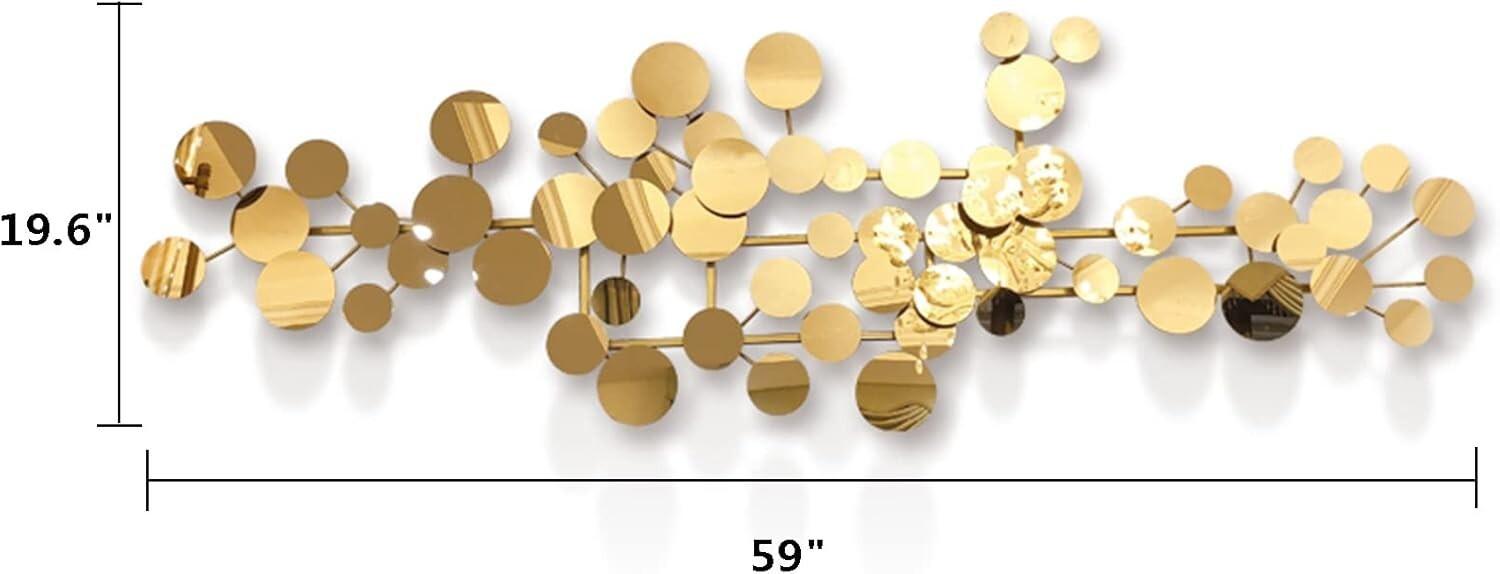 Elegant Large Gold Metal Wall Decor - Modern Geometric Design 59" x 19.6"