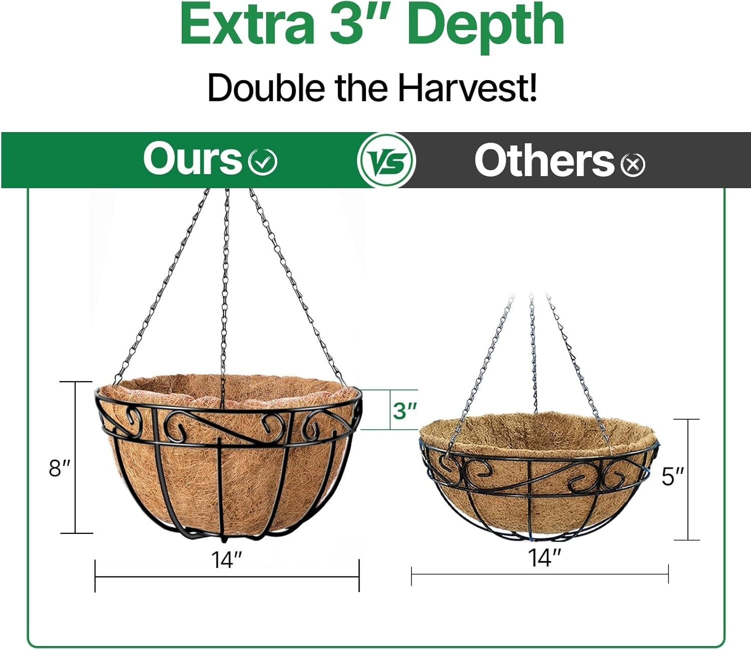 Elegant 4-Pack 14-Inch Metal Baskets with Coco Liners for Outdoor Decoration