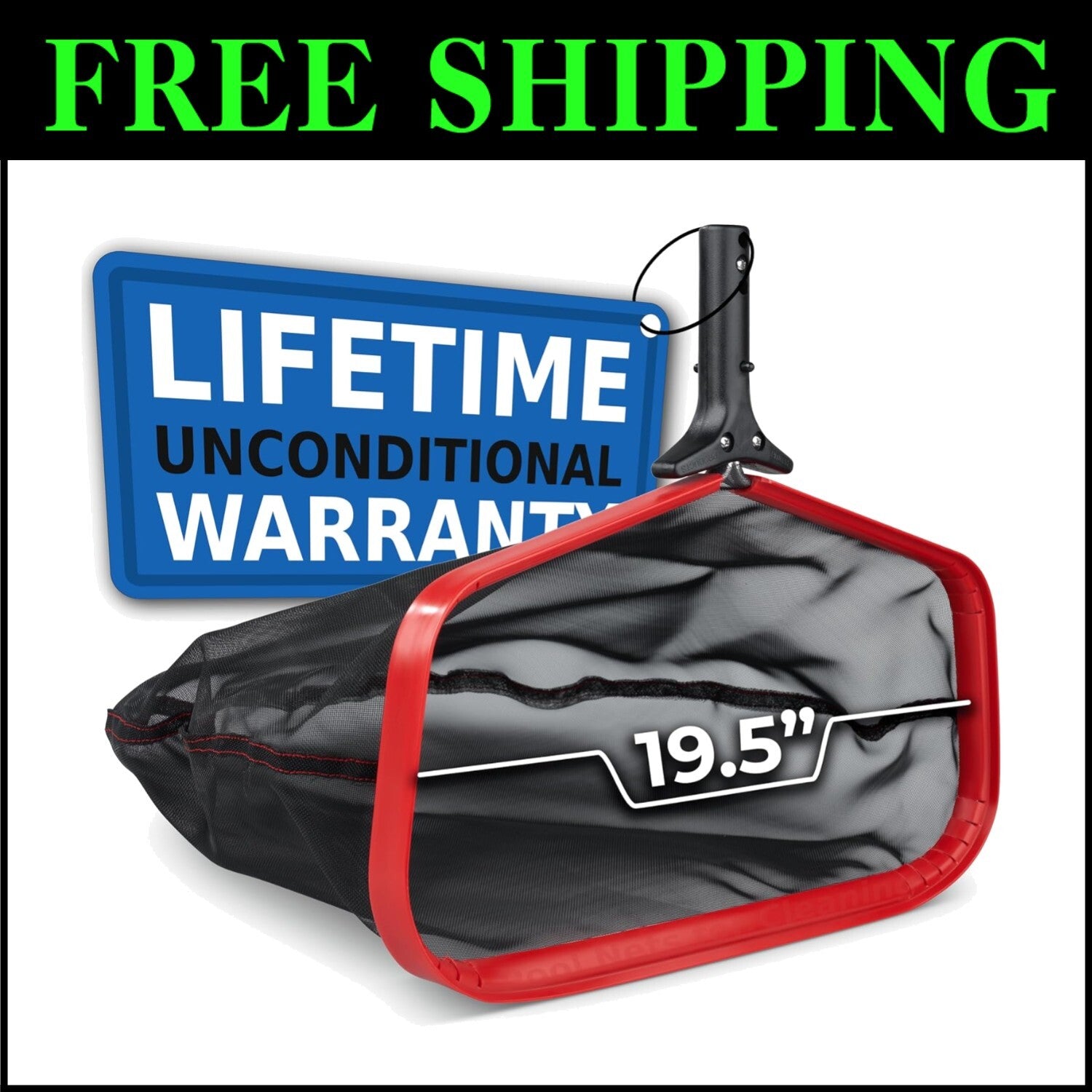 19" Fine Mesh Pool Net with Deep Bag - Fast & Efficient Skimming Solution