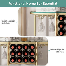 Load image into Gallery viewer, Compact Modern Gold Bar Table with 12-Bottle Wine Rack and Glass Holders