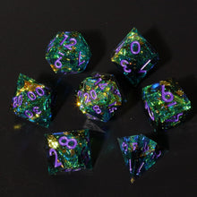 Load image into Gallery viewer, Handmade Peachy Galaxy Turquoise DND Dice Set - Unique Polyhedral Collection