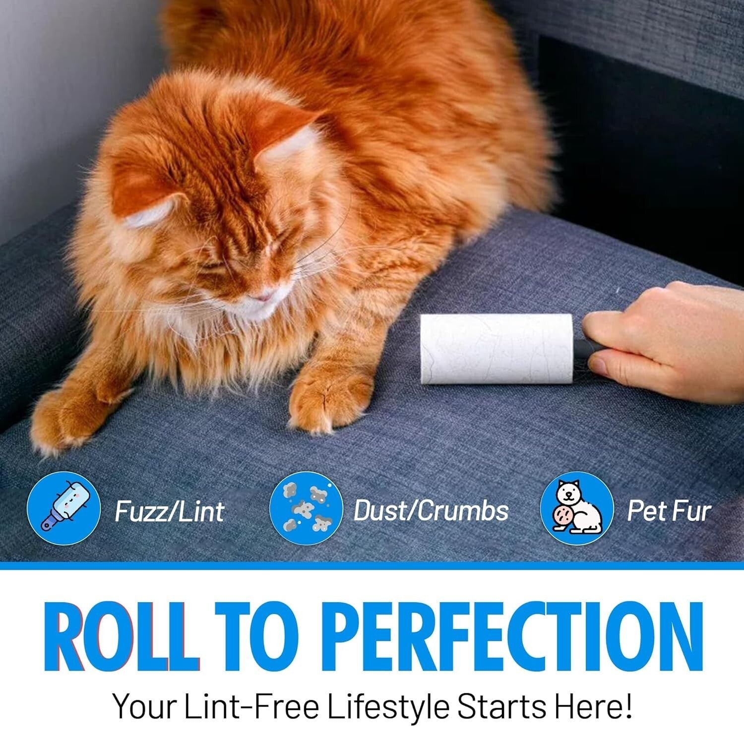 12-Pack Extra Sticky Lint Rollers for Pet Hair, Furniture & Clothing - Easy Peel