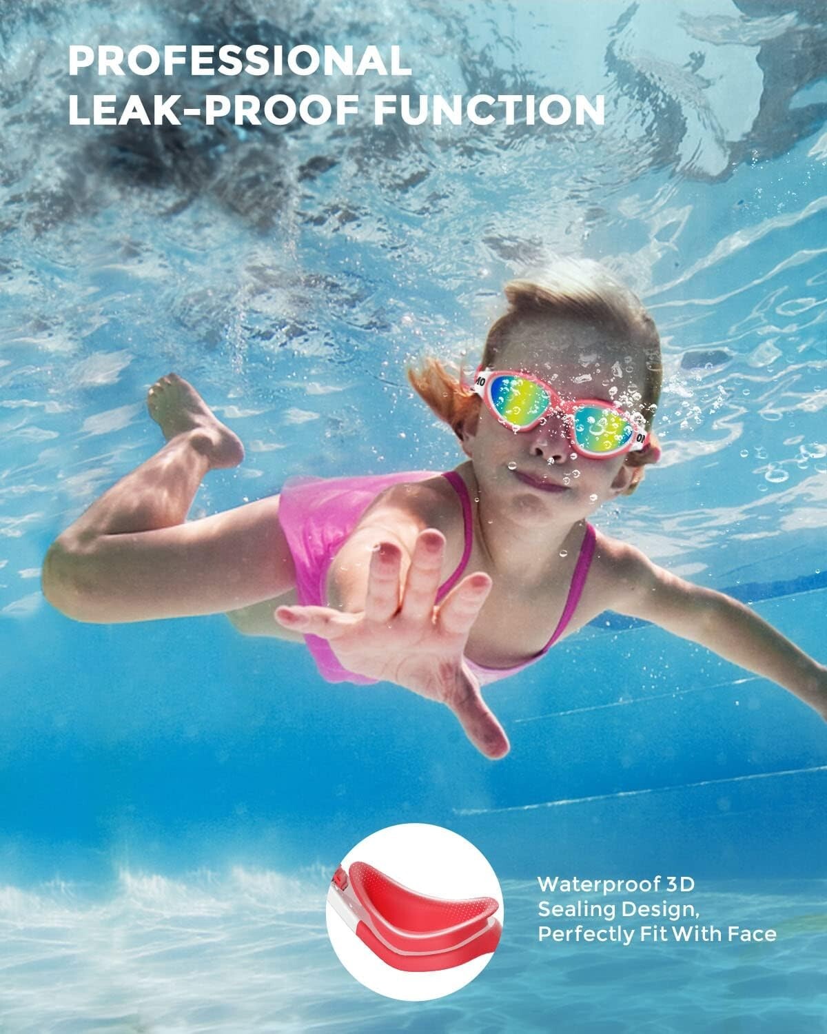 2 Pack Kids Swim Goggles: Anti-Fog, Polarized & Ultra Comfortable Fit 6-14 Years