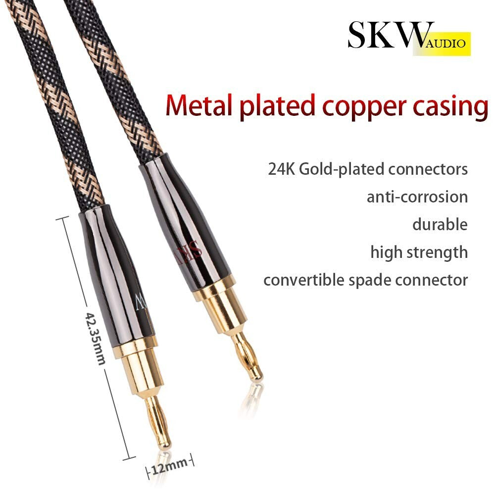 High-Purity Copper Speaker Cable 4.9ft with Gold-Plated Banana & Spade Plugs