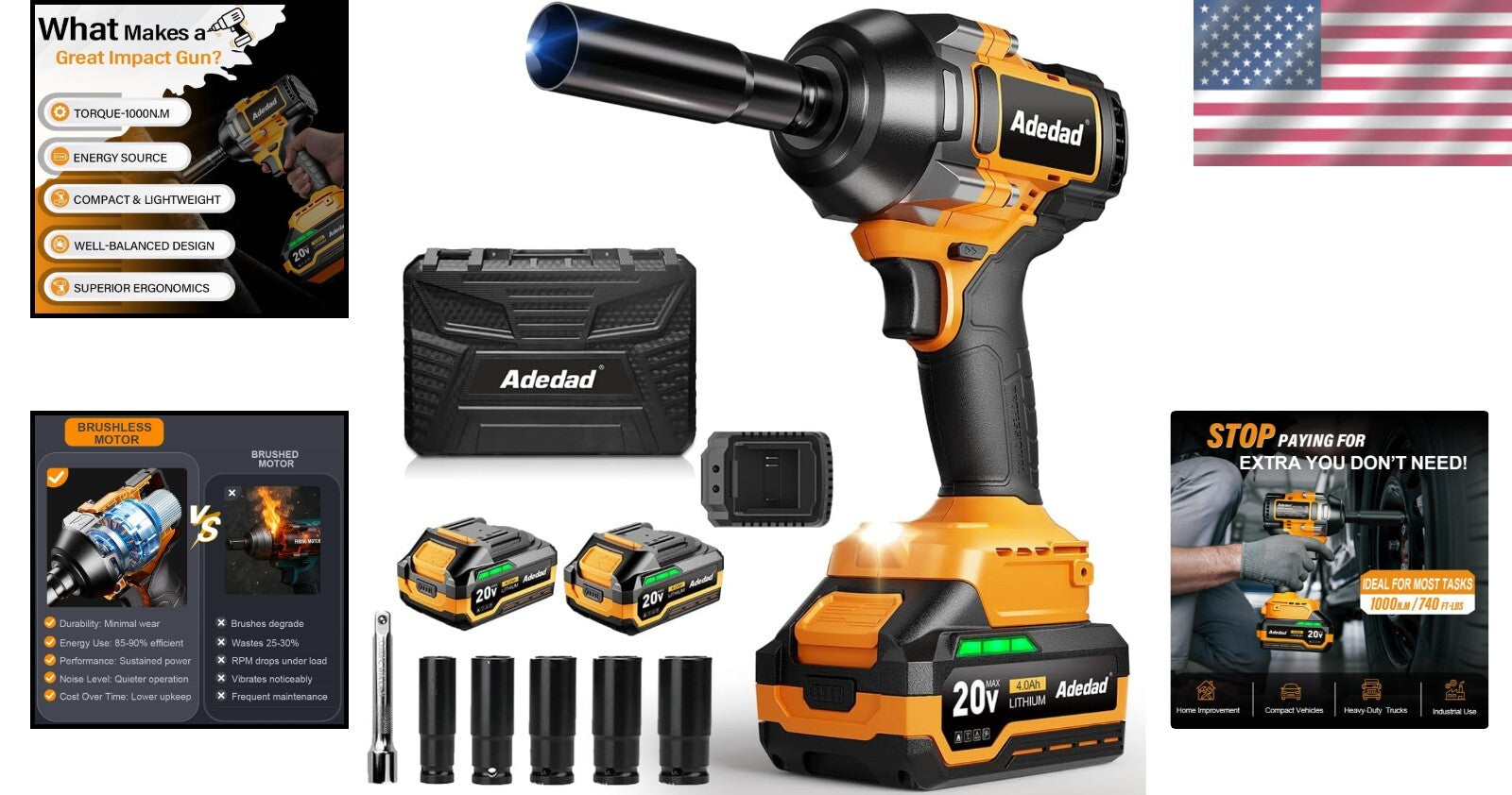 Compact 20V Brushless Impact Gun | 1000Nm Torque with Dual Batteries Included