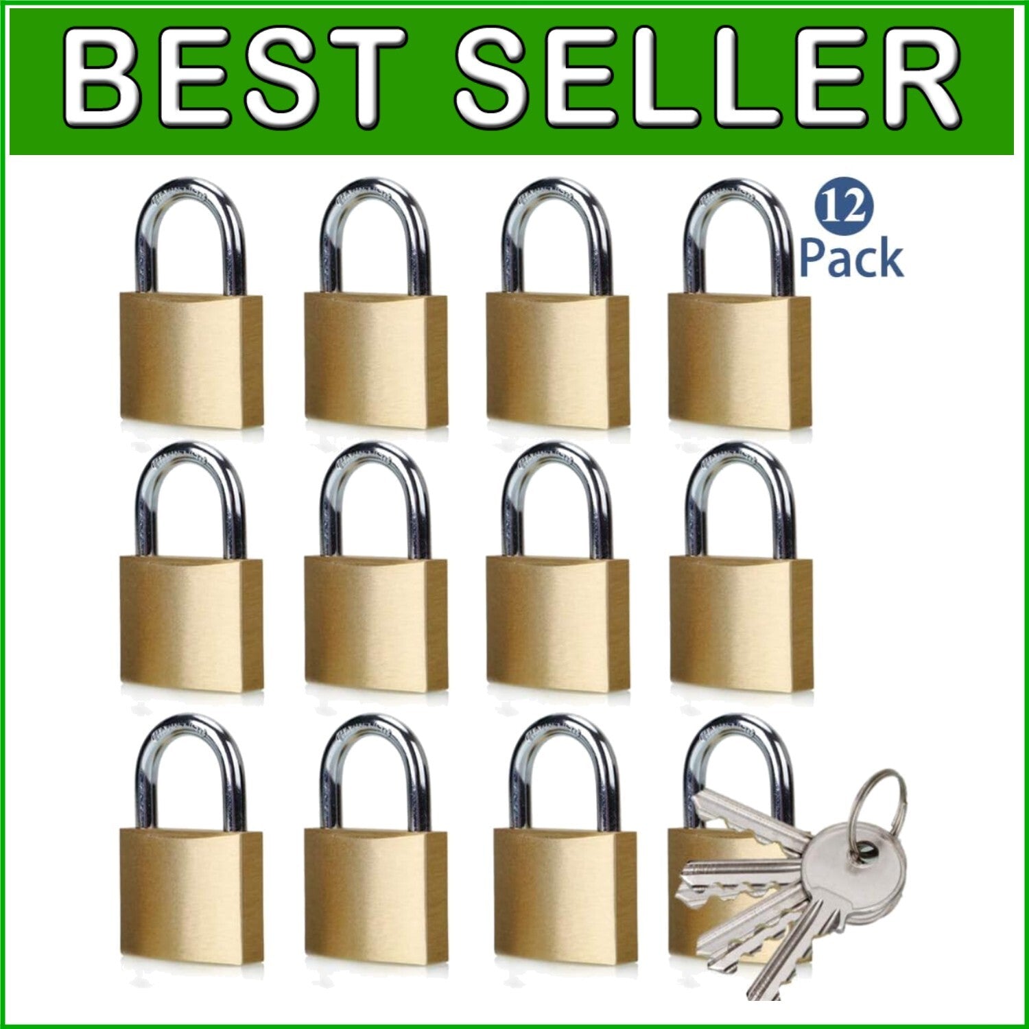 Durable Polished Brass Padlocks - Keyed Alike 12 Pack for Versatile Security