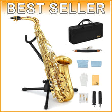 Load image into Gallery viewer, Versatile E Flat Alto Saxophone Full Kit with Gold Lacquer Finish for Beginners