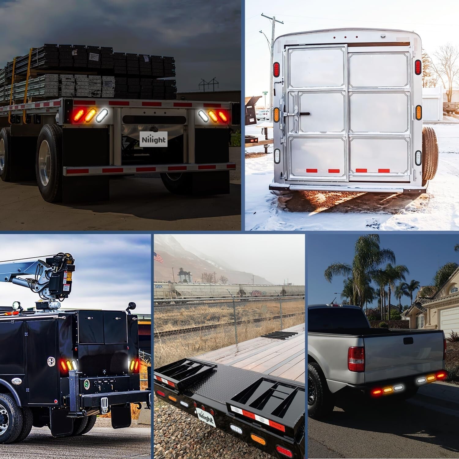 6 LED Trailer Tail Light Set - IP67 Waterproof with Red, Amber & White Lights