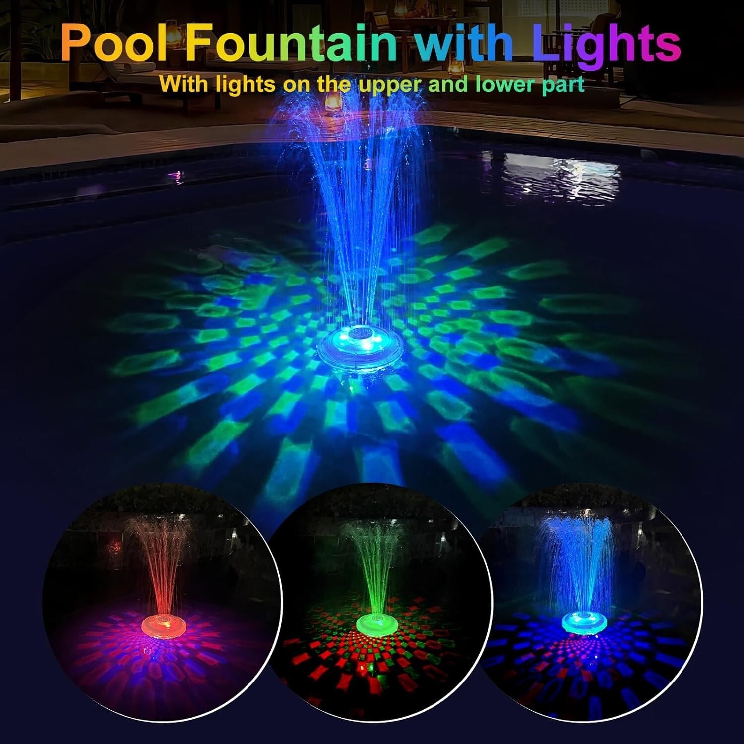 Elegant Floating Pool Fountain - Battery Powered with Light Show & Spray Modes