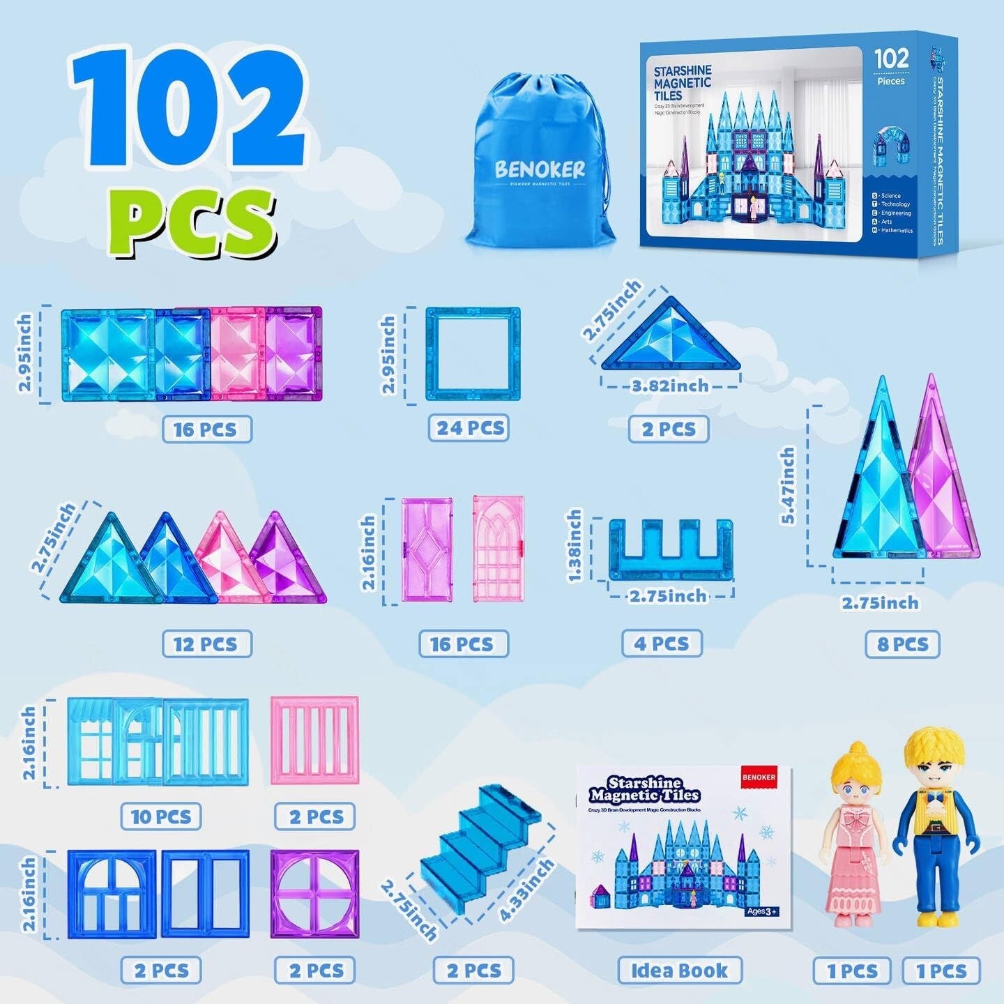 102PCS Magnetic Building Blocks: Sparkling STEM Ice Castle for Kids' Creativity