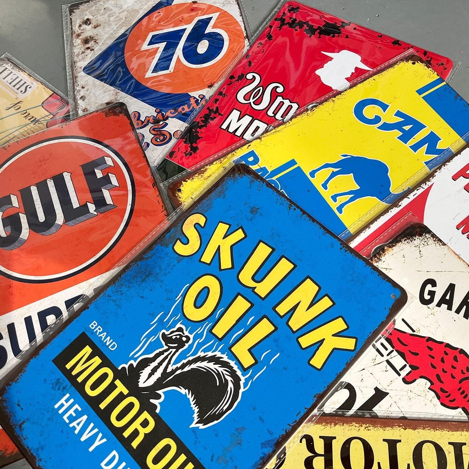 Nostalgic 35-Piece Metal Sign Collection for Kitchen, Bar, and Garage