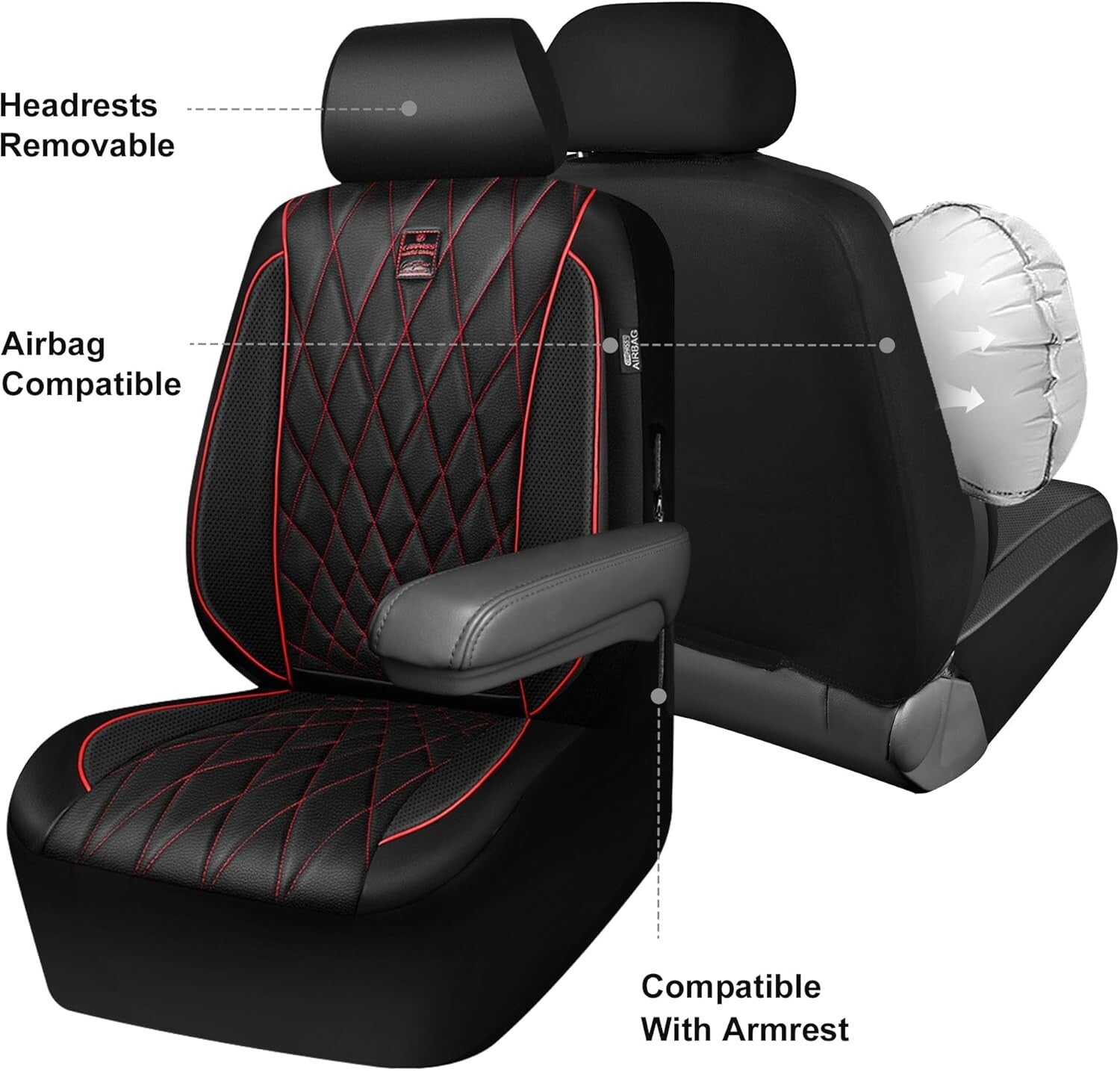 Diamond Stitched Luxury Seat Covers Set - Waterproof & Ergonomic for Comfort