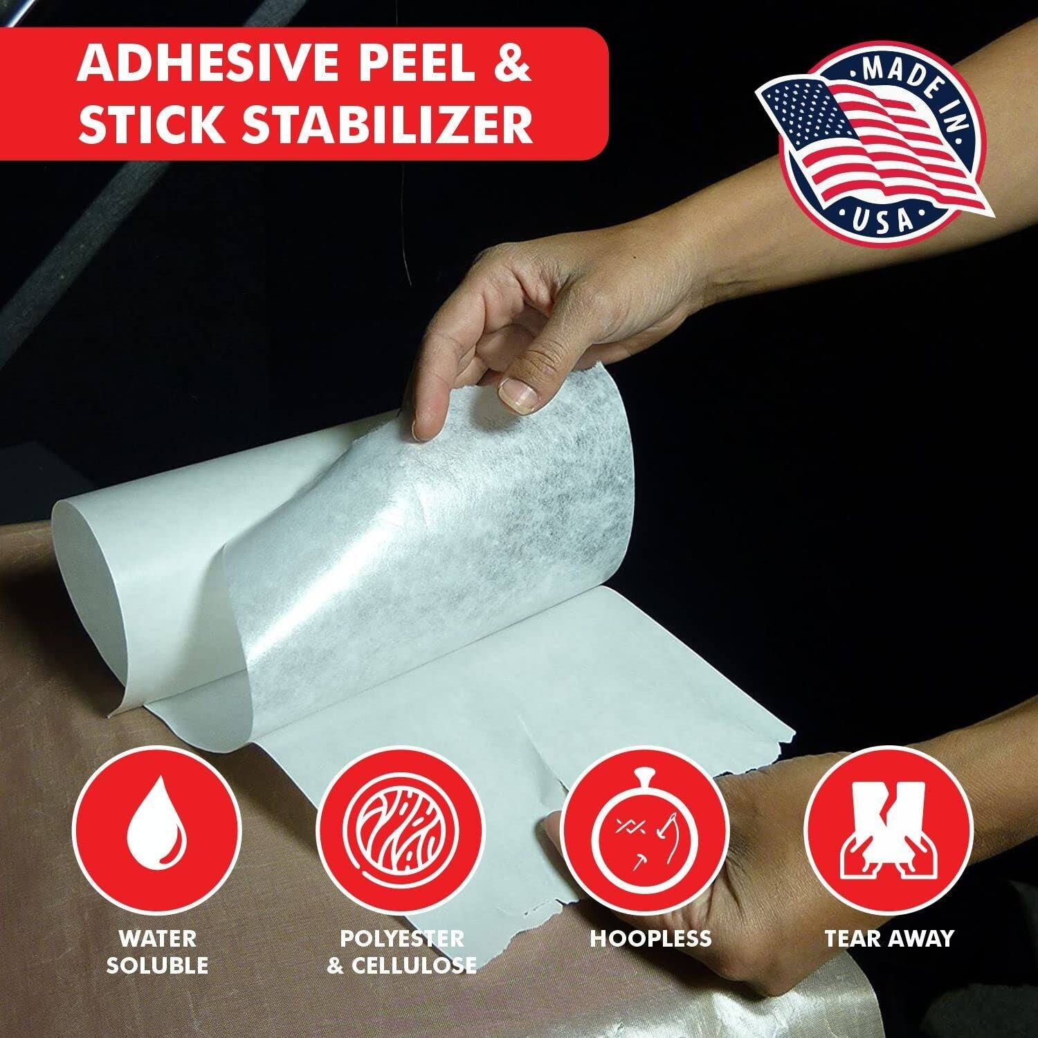 Self-Adhesive Tear Away Stabilizer Roll - 8-Inch x 25-Yard, No Residue Finish