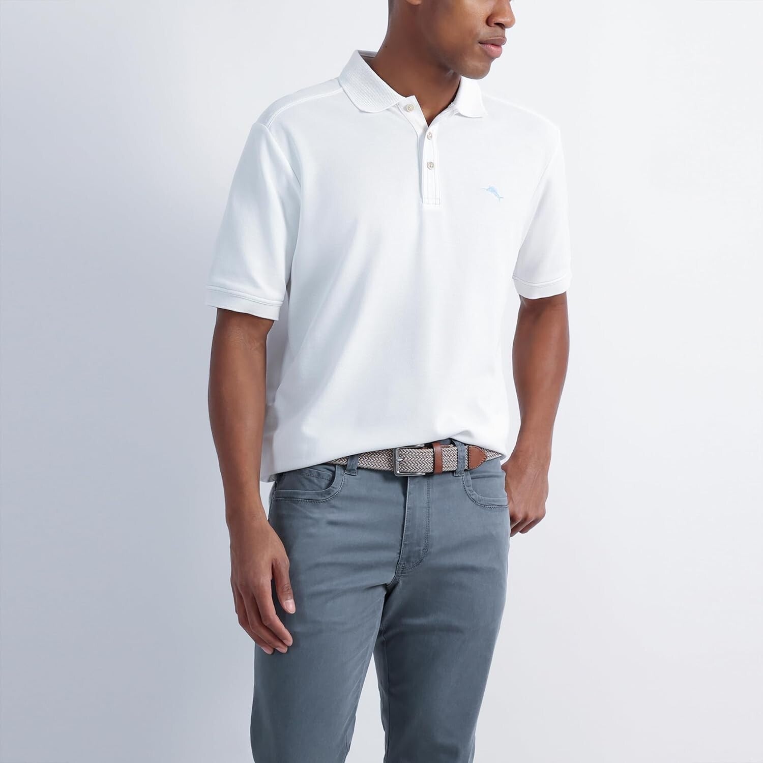 Men's Adjustable Braided Stretch Web Belt with Genuine Leather Details