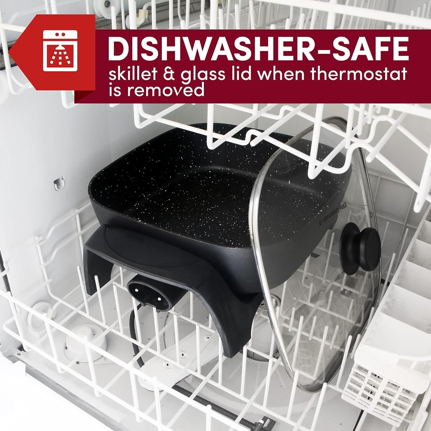 7.5Qt Electric Skillet - Adjustable Temp Control, Scratch-Resistant Black Finish