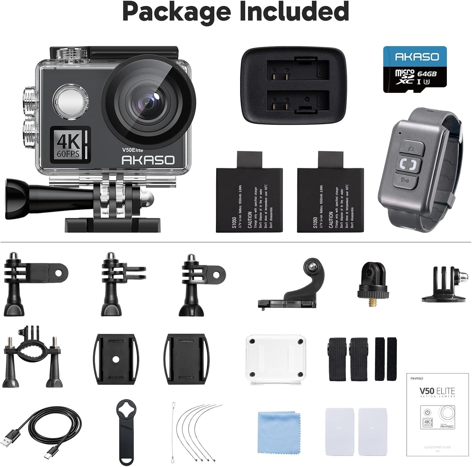V50 Elite 4K/60fps Action Camera - Waterproof, Voice Control & 64GB Card