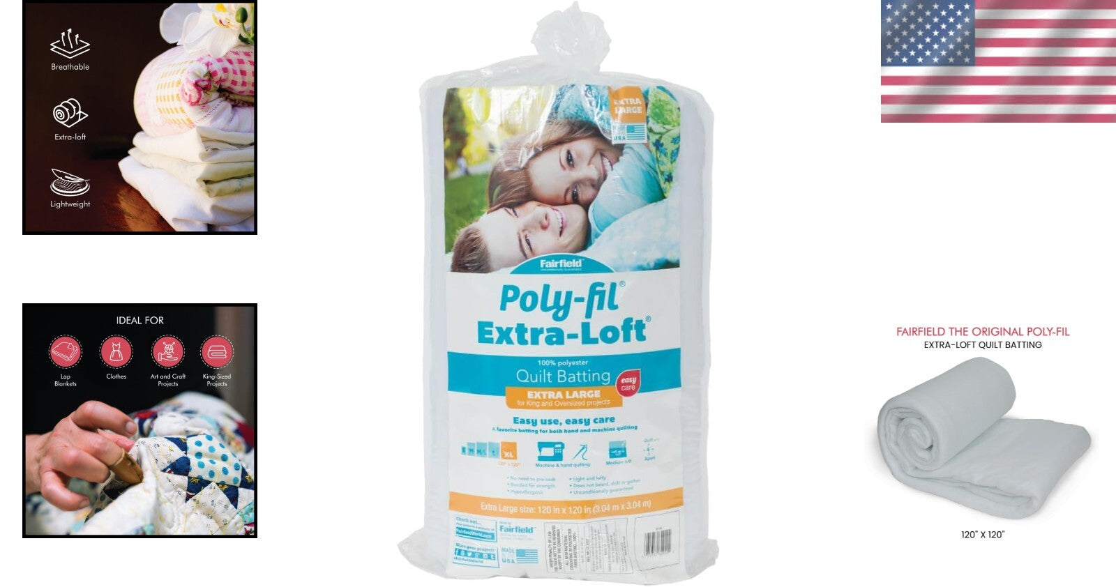 Hypoallergenic 100% Polyester Quilt Batting - 120" x 120" for All Quilting Needs