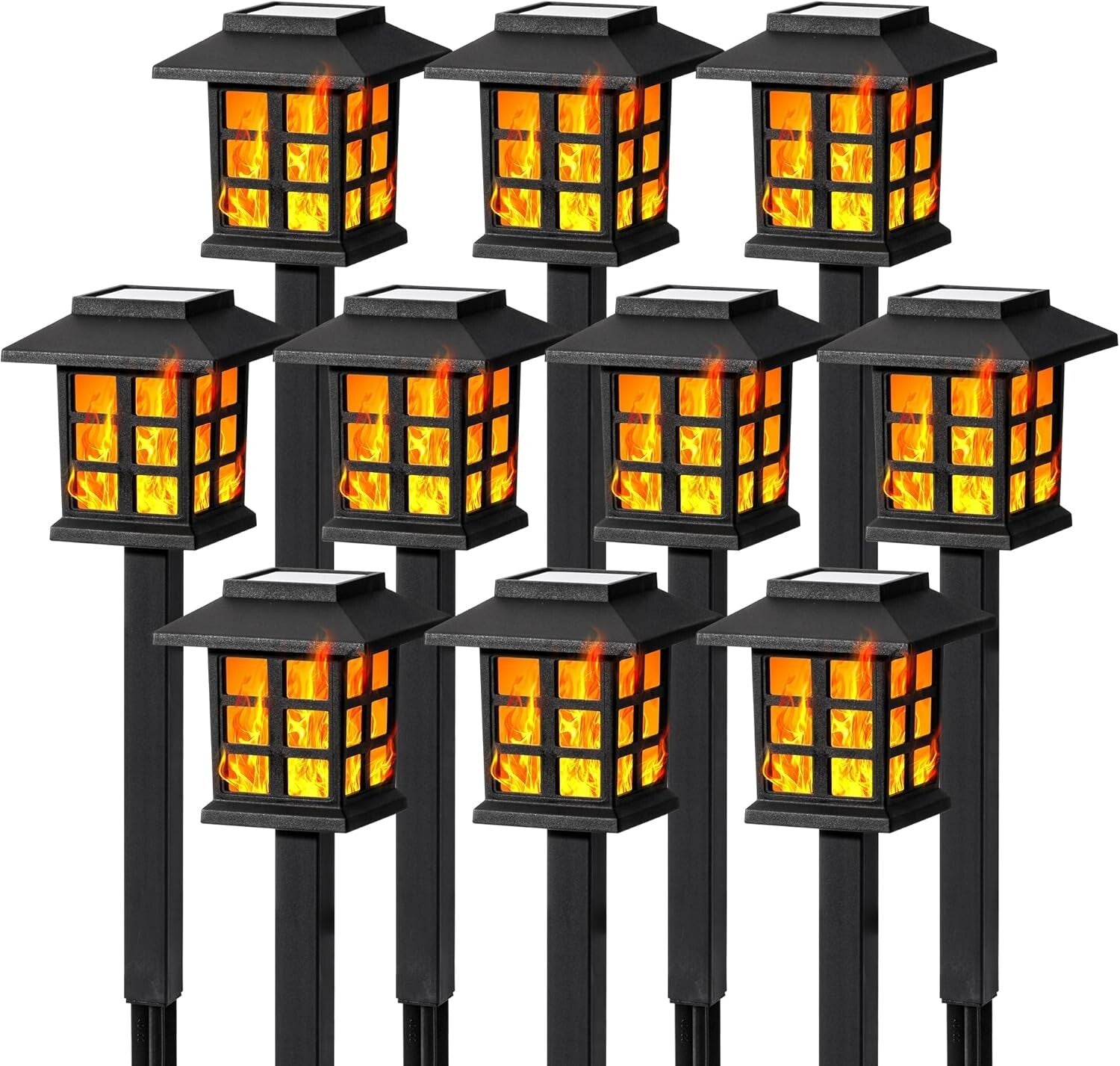 10-Pack Flickering Flame Solar LED Lights - Waterproof Outdoor Decor