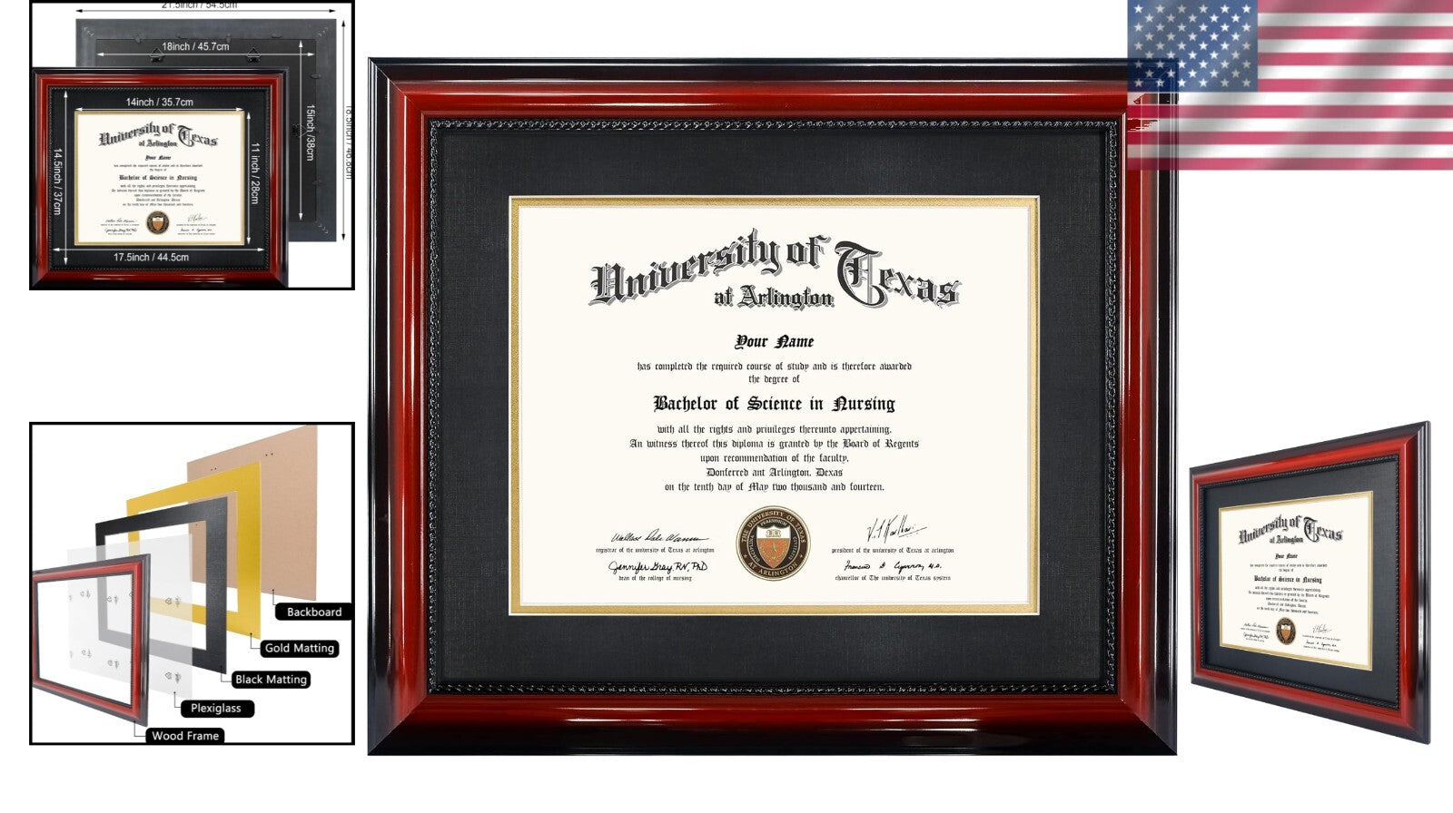Versatile 15x18 Certificate Frame with Solid Wood Cherry Finish & UV Protection