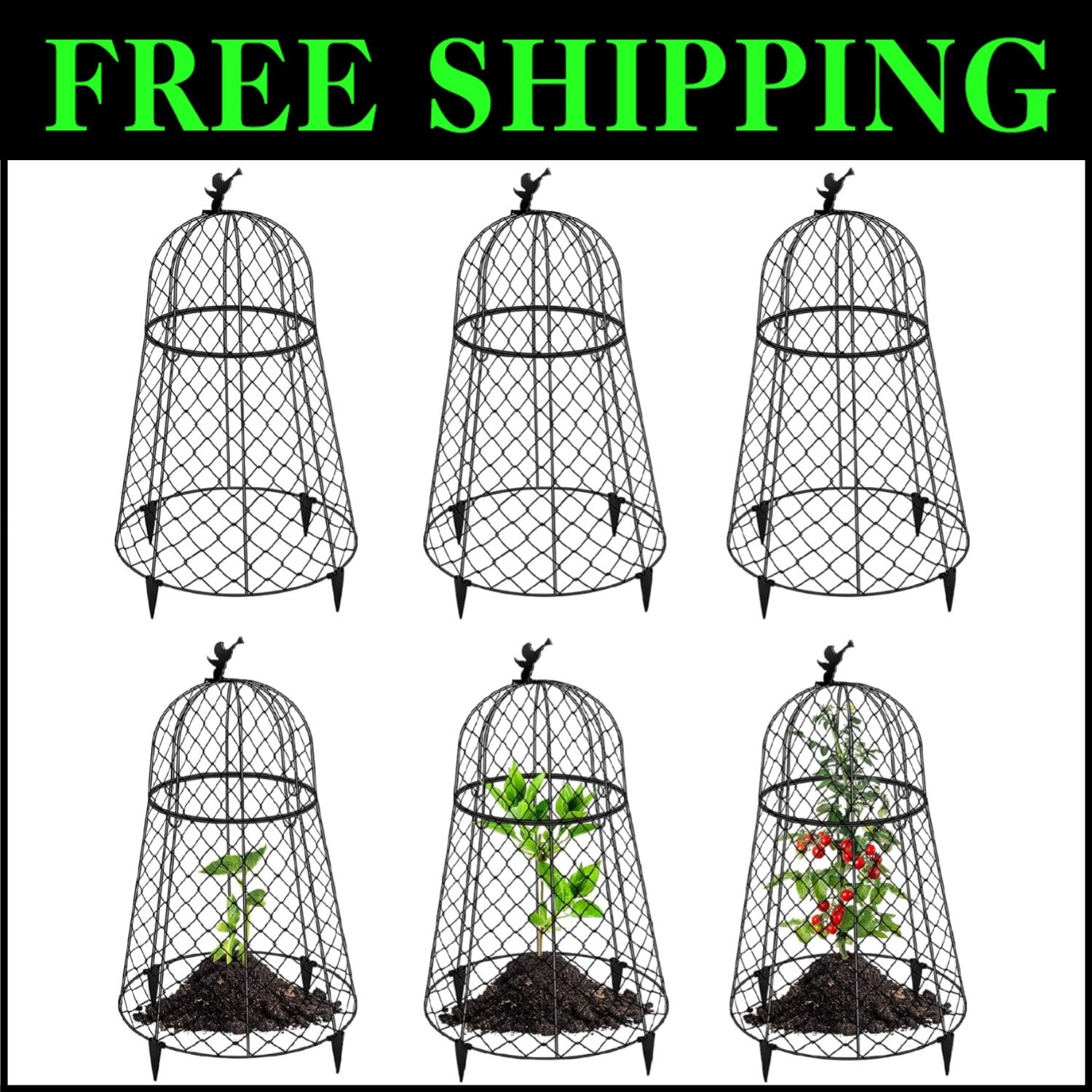 Durable Rustproof Chicken Wire Plant Cloches - 20" High Garden Protectors