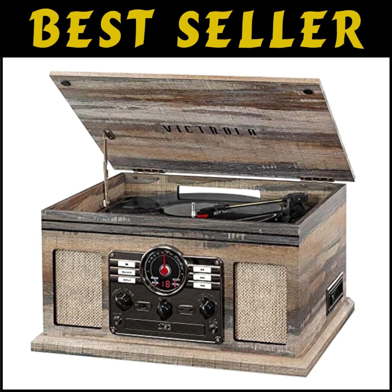 Nostalgic 6-in-1 Bluetooth Record Player with Built-In Speakers – Farmhouse Grey