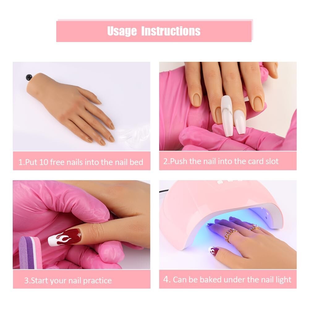 Flexible Silicone Nail Practice Hand with Stand - Perfect for Acrylic Art