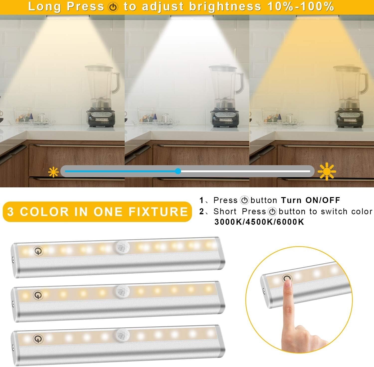 Rechargeable Under Counter Stick-On LED Lighting - 6 Pack with Timer Features