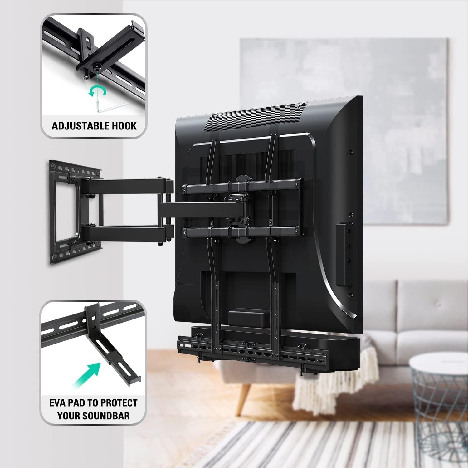 Easy Install Soundbar Holder with Non-Slip Base, Fits Most TVs and Walls