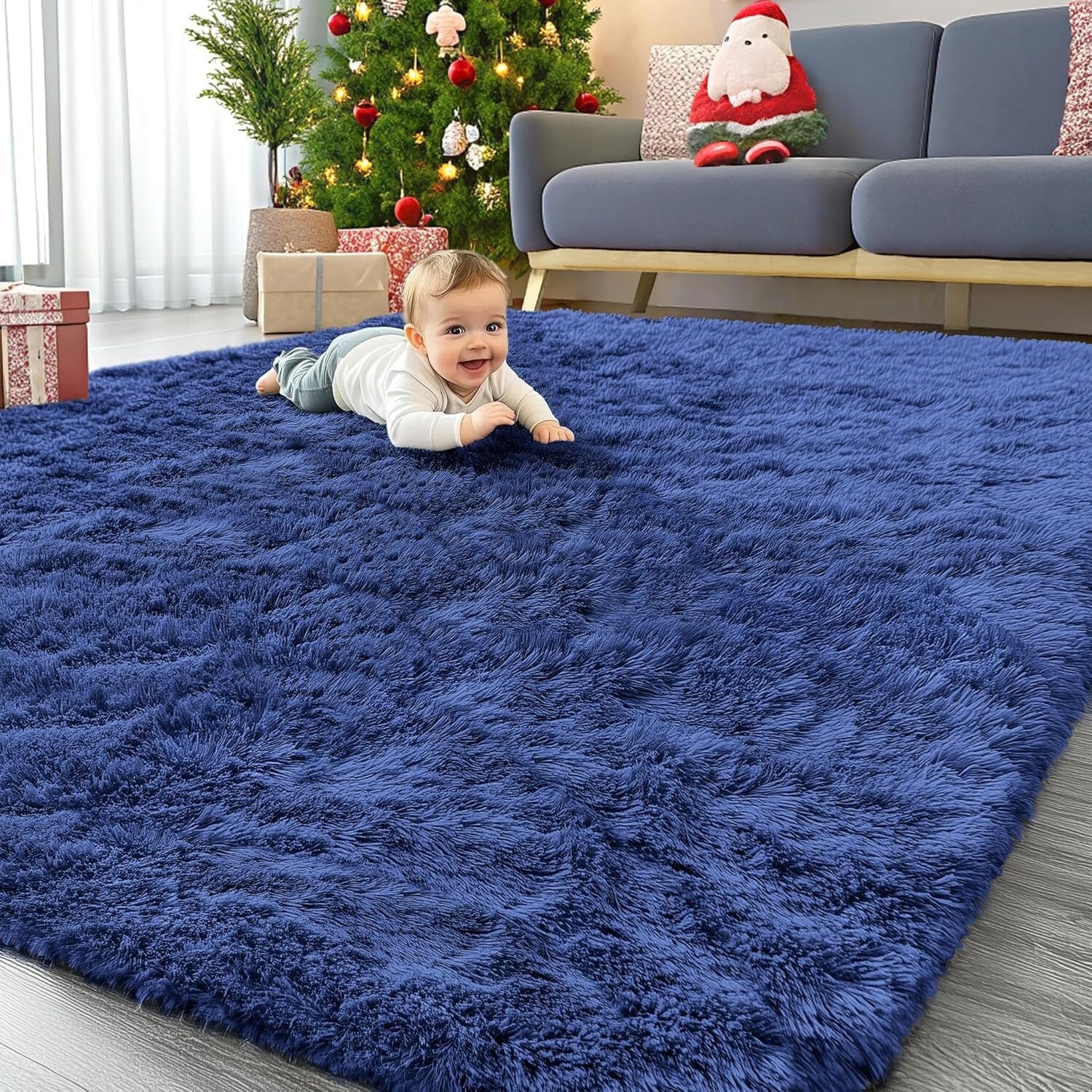 Elegant 8x10 Navy Blue Area Rug - Machine Washable & Eco-Friendly for Any Room