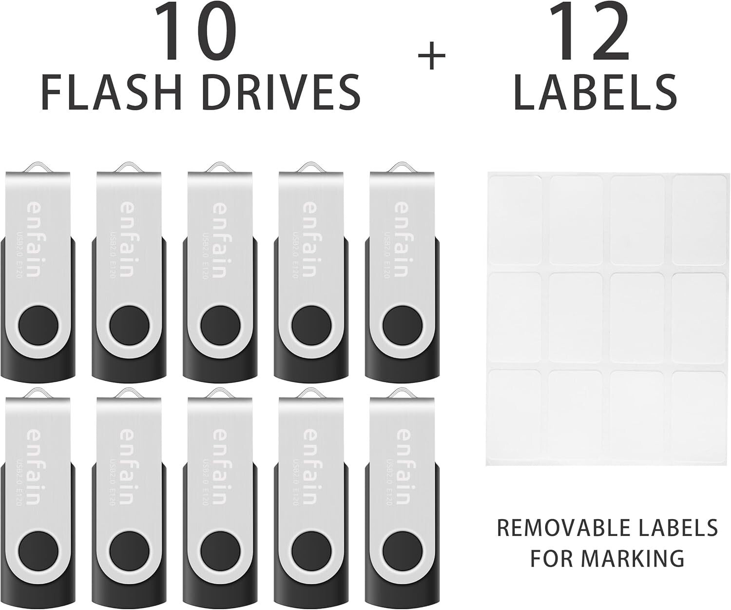 Customizable 64GB USB 3.0 Flash Drives - 10-Pack with 90MB/s Transfer Speed
