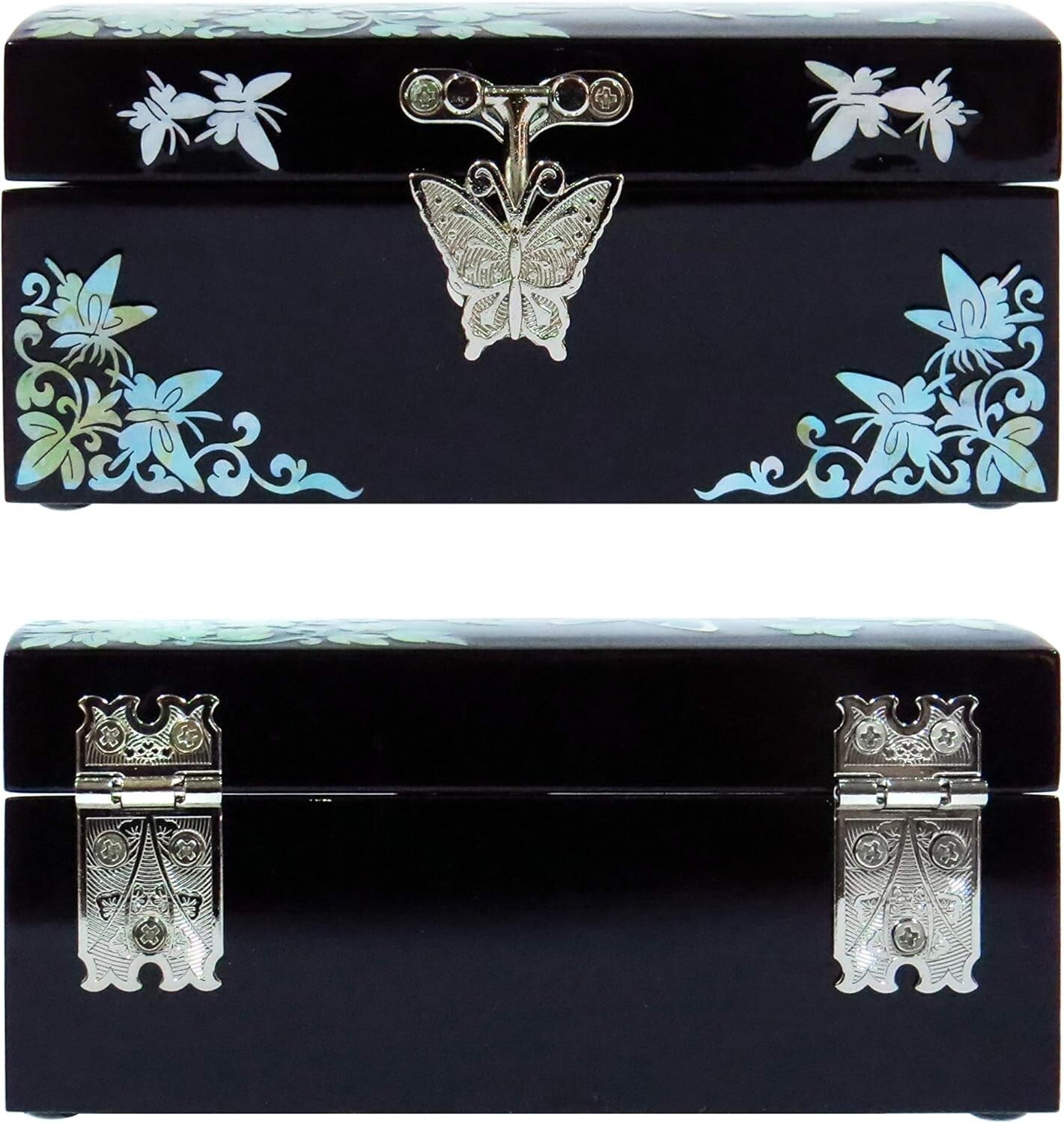 Elegant Butterflies Jewelry Box - Handmade Wood with Mirror Inside Lid